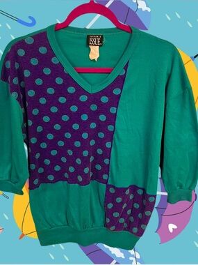 Vintage Separate Issue 80s teal and purple quarter length polka dot top